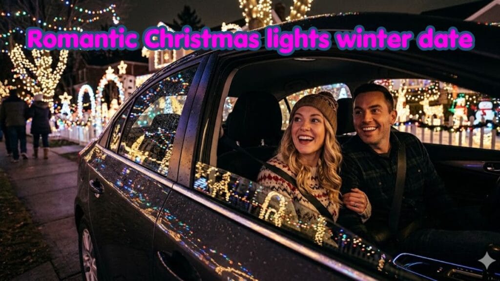 Romantic Christmas lights winter date