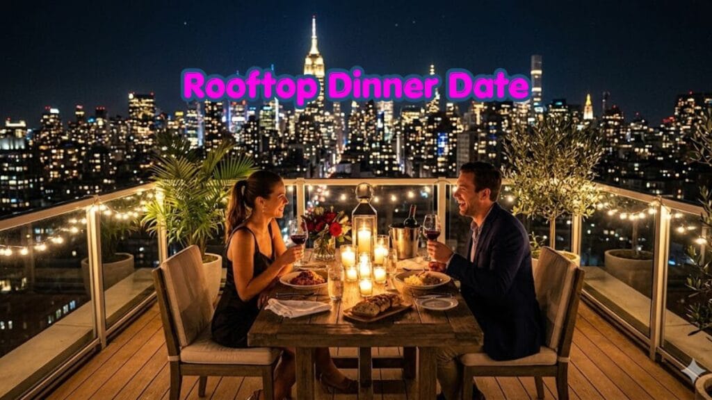 Romantic rooftop dinner date idea