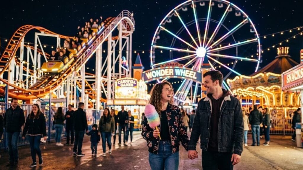 amusement park date night couple fun