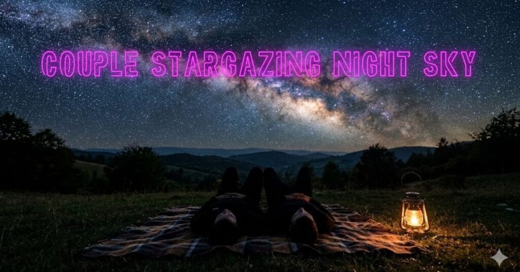 couple stargazing on a romantic picnic date night under the stars
