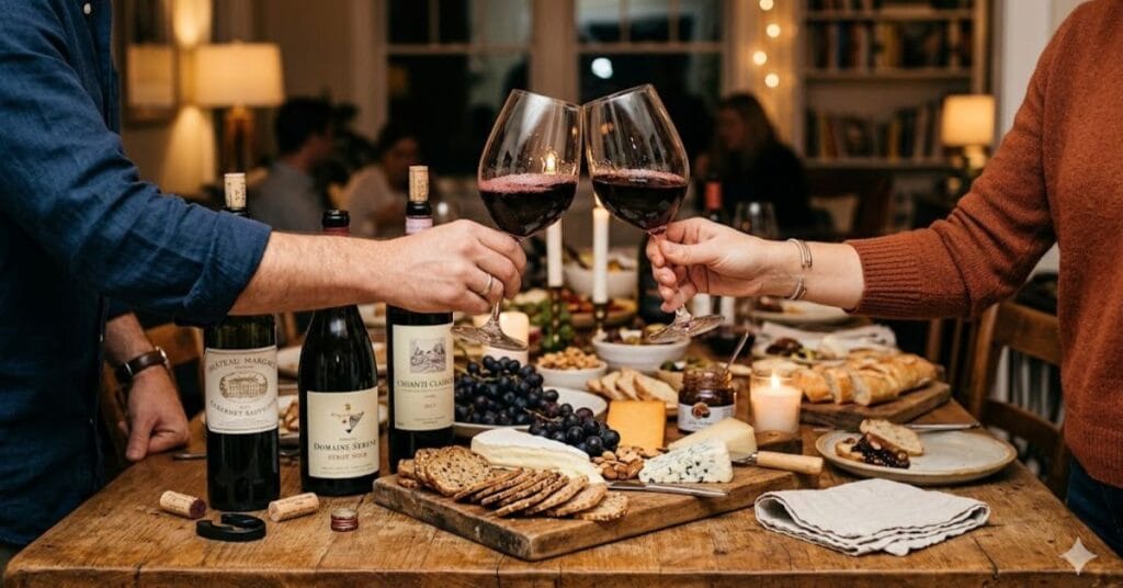 couple wine tasting at home romantic date night idea