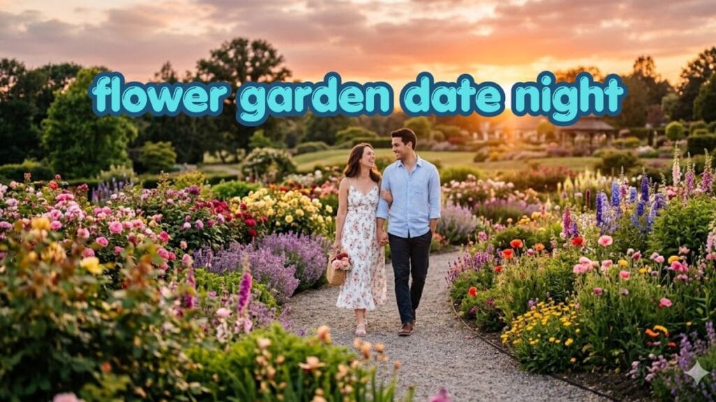 Couple enjoying spring flower garden date