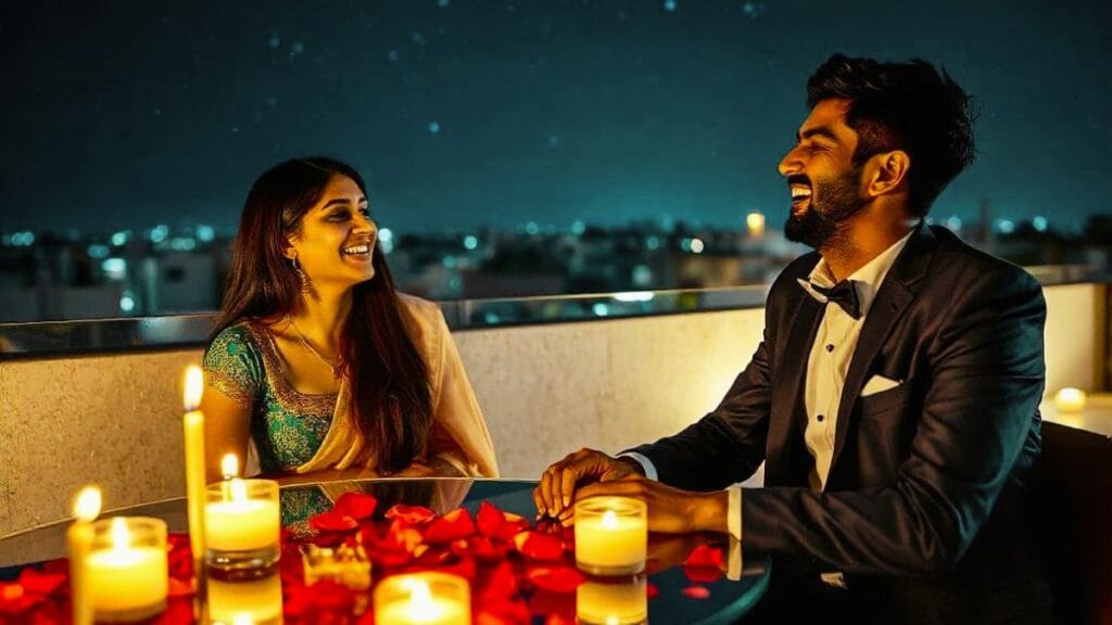 romantic rooftop dinner date night